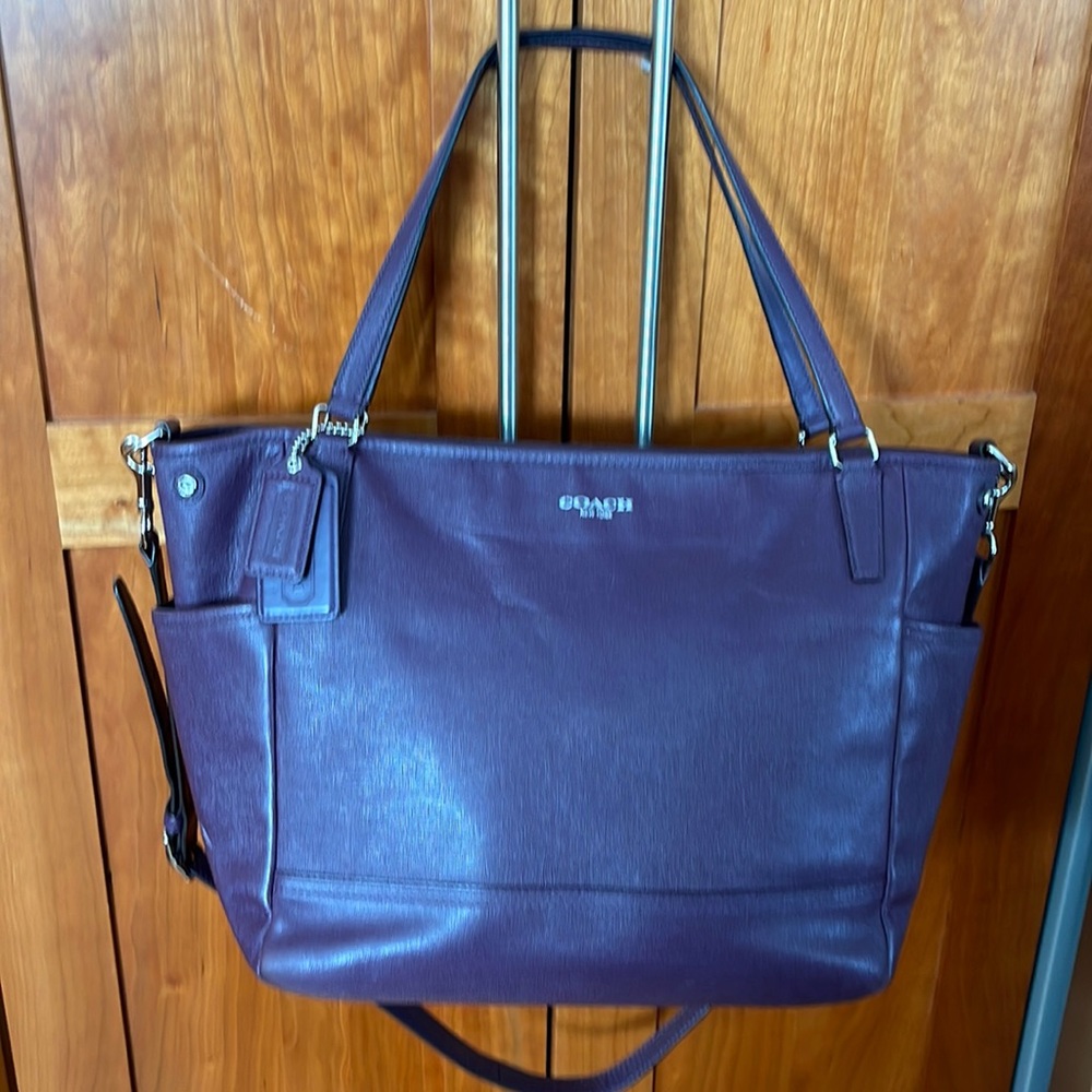 FINAL PRICE Aubergine Coach diaper bag/tote. Used. Has strap and changing pad.